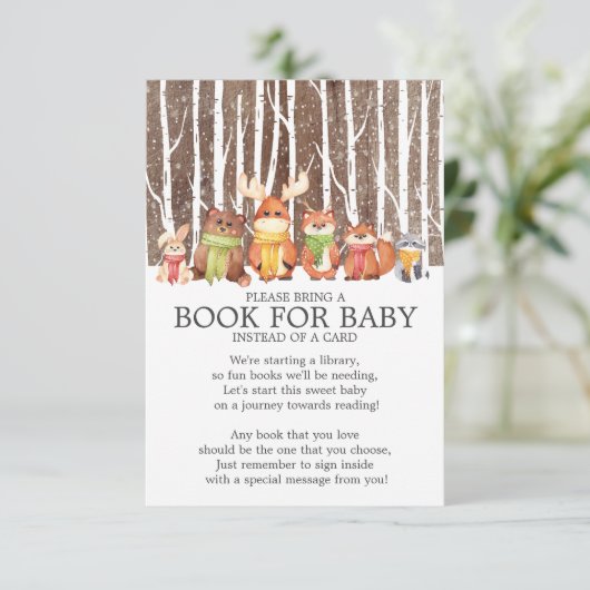 ベビーのための冬の森林動物の素朴な本 招待状 (スタンド正面)