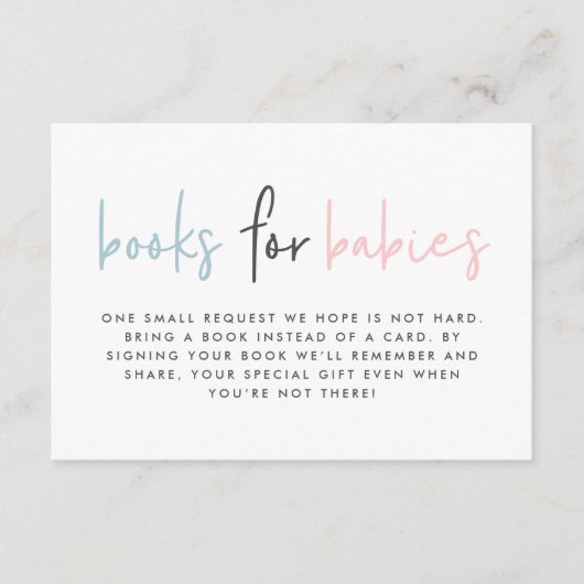 ベビーのための双子の赤ちゃんシャワーピンクモダンブルーの本 エンクロージャーカード (正面)