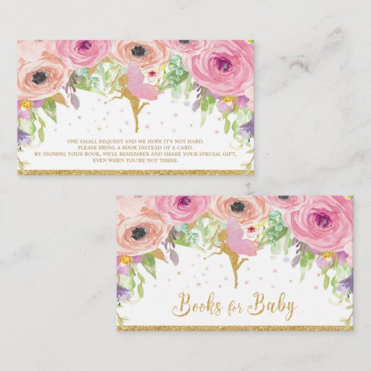 ベビーのための妖精のベビーシャワーの本はブックカードを持って来ます エンクロージャーカード (正面/裏面)