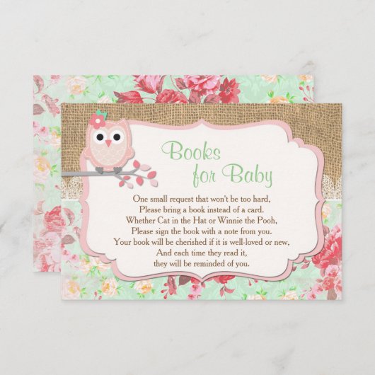 ベビーのための本は、本の挿入物、フクロウを持って来ます エンクロージャーカード (正面/裏面)