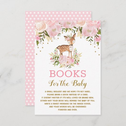 ベビーのための森林シカのピンクの金ゴールドの花の本 エンクロージャーカード (正面/裏面)