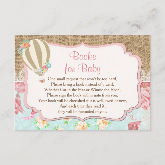 ベビーのための熱気の気球の本は本の挿入物を持って来ます エンクロージャーカード (正面)
