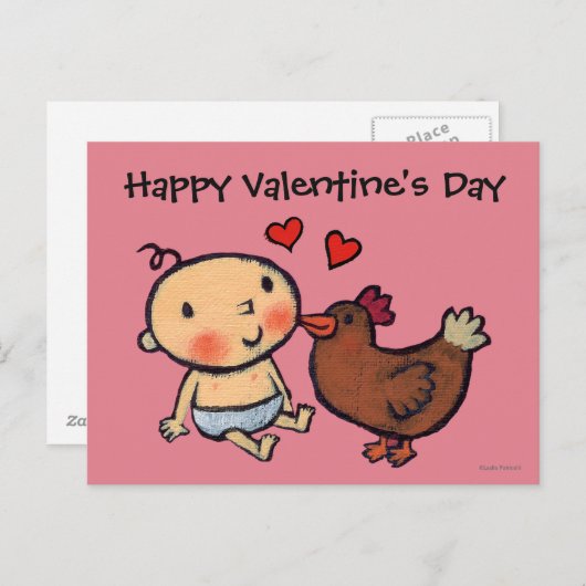 ベビーのための頬のかわいいブラウンの鶏のコツコツつつく音 シーズンポストカード (正面/裏面)