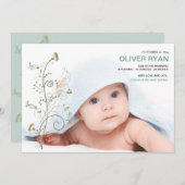 ベビーのつる植物の写真の誕生の発表 案内状 (正面/裏面)