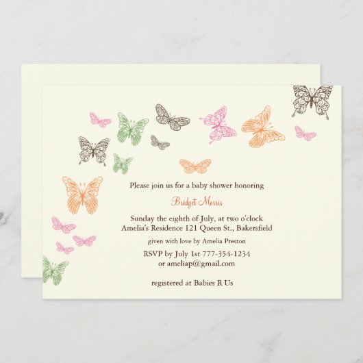 ベビーのなびきシャワーの招待状のアイボリー 招待状 (正面/裏面)