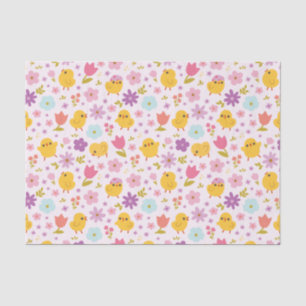 ベビーのひよこの春の花模様パターン 薄葉紙