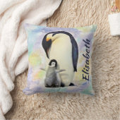 ベビーのひよこの水彩画を持つコウテイペンギン クッション (ブランケット)