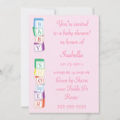 ベビーのアルファベットのブロックの女の子のベビーシャワーの招待状 招待状 (正面)