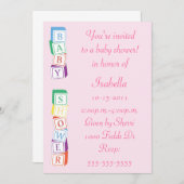 ベビーのアルファベットのブロックの女の子のベビーシャワーの招待状 招待状 (正面/裏面)