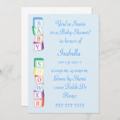 ベビーのアルファベットのブロックの男の子のベビーシャワーの招待状 招待状 (正面/裏面)