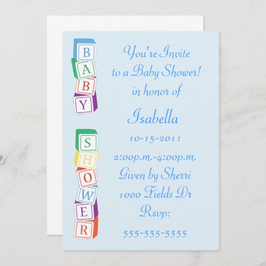 ベビーのアルファベットのブロックの男の子のベビーシャワーの招待状 招待状 (正面/裏面)