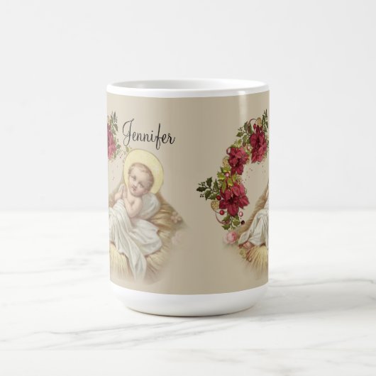 ベビーのイエス・キリストのクリスマスの花のリース コーヒーマグカップ (中央)