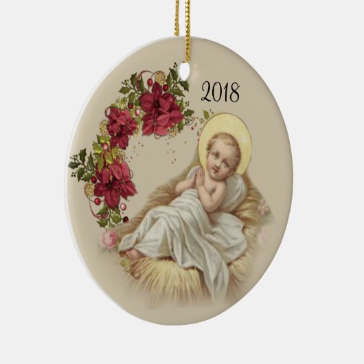 ベビーのイエス・キリストのクリスマスの花のリース セラミックオーナメント (右)