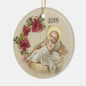 ベビーのイエス・キリストのクリスマスの花のリース セラミックオーナメント (左)