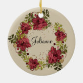 ベビーのイエス・キリストのクリスマスの花のリース セラミックオーナメント (裏面)