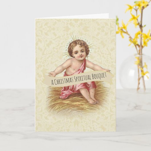 ベビーのイエス・キリストのクリスマスの霊的花束の祈りの言葉 カード (黄色い花)