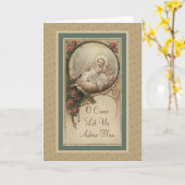 ベビーのイエス・キリストのクリスマスローズのヴィンテージ カード (黄色い花)