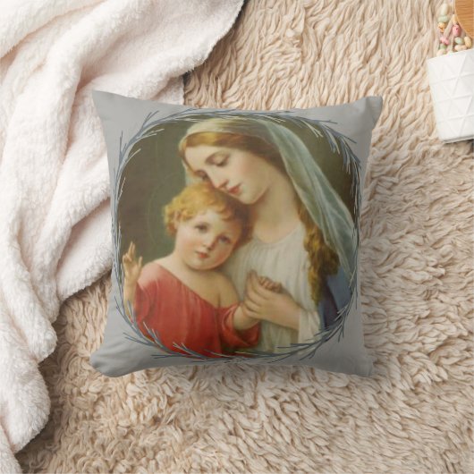 ベビーのイエス・キリストのリースを握っている賛美された母 クッション (ブランケット)