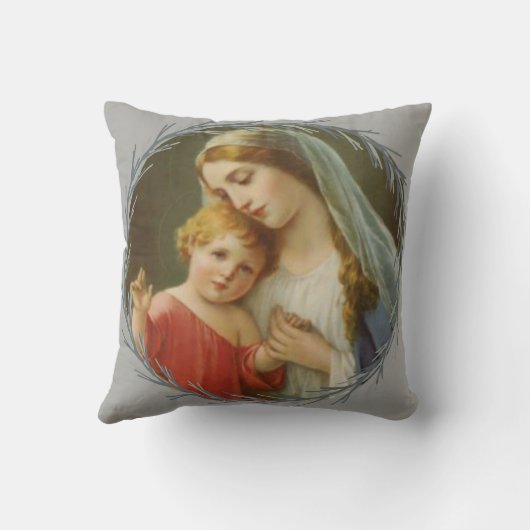 ベビーのイエス・キリストのリースを握っている賛美された母 クッション (裏面)