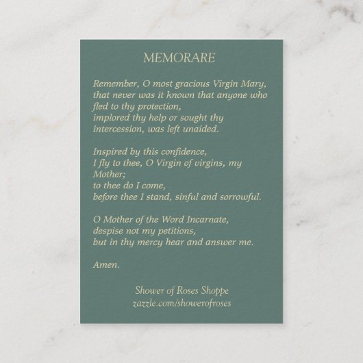 ベビーのイエス・キリストMemorareの神聖なカードを持つ聖母マリア 名刺 (裏面)