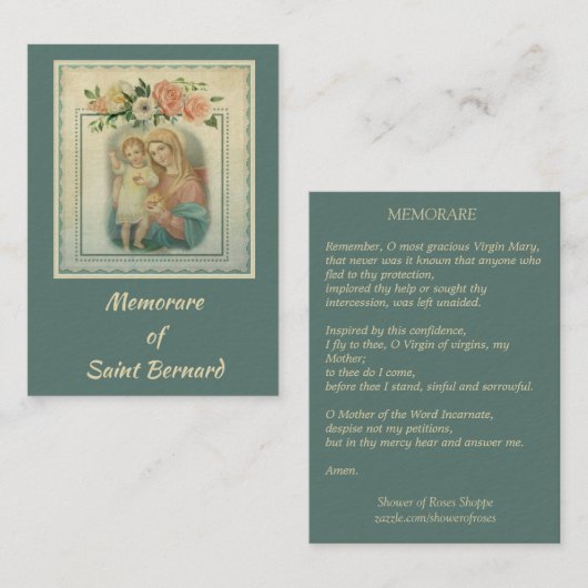 ベビーのイエス・キリストMemorareの神聖なカードを持つ聖母マリア 名刺 (正面/裏面)