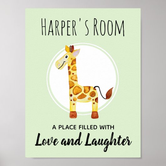 ベビーのウォータカラーキラフジャングル子供部屋アート ポスター (正面)