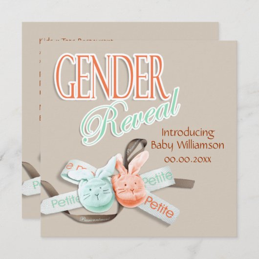 ベビーのウサギの性別を暴く 招待状 (正面/裏面)