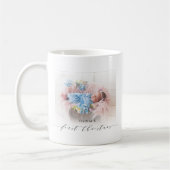 ベビーのエレガント初めてのクリスマス手書き写真 コーヒーマグカップ (左)