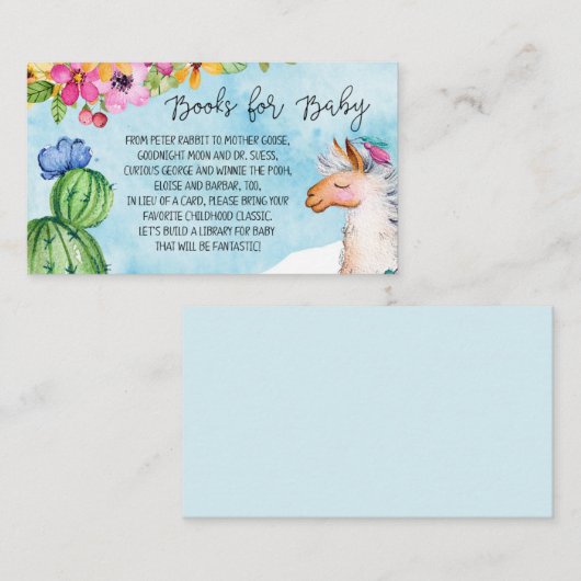 ベビーのエンクロージャ車のための青いラマおよびサボテンの本 エンクロージャーカード (正面/裏面)