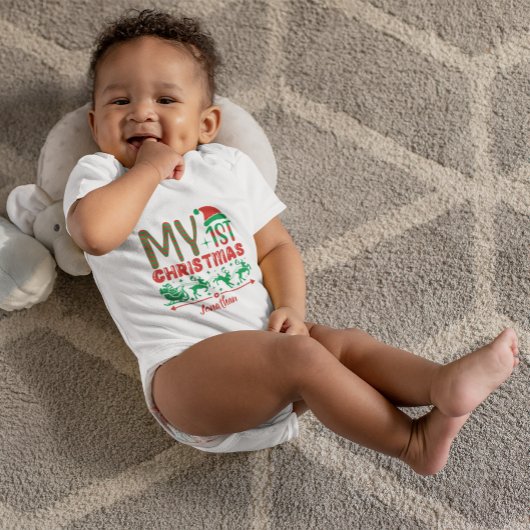 ベビーのカスタム初めてのクリスマスサンタオンザースリッジ ベビーボディスーツ
