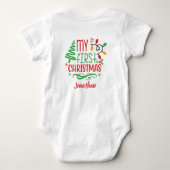 ベビーのカスタム初めてのクリスマスツリーグリーンレッドバ ベビーボディスーツ (裏面)