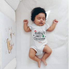 ベビーのカスタム初めてのクリスマスツリーサンタハットスノー ベビーボディスーツ