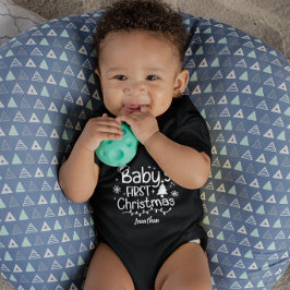 ベビーのカスタム初めてのクリスマスツリーサンタハットブラック ベビーボディスーツ