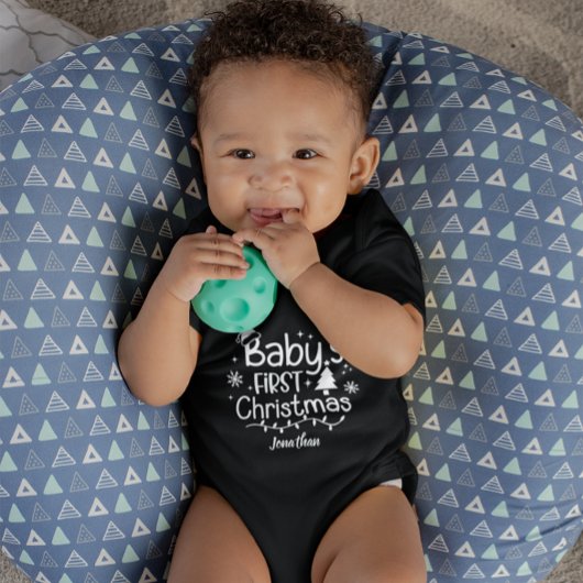 ベビーのカスタム初めてのクリスマスツリーサンタハットブラック ベビーボディスーツ