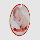 ベビーのカスタム初めてのクリスマス赤いバナー写真 オーナメント (正面)