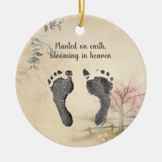 ベビーのカスタム足プリントヴィンテージメモリ セラミックオーナメント (正面)