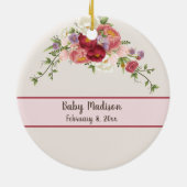 ベビーのカスタム足プリント赤フローラメモリ セラミックオーナメント (裏面)
