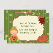 ベビーのカボチャのコスチューム1st誕生日招待状 招待状 (正面/裏面)