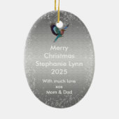 ベビーのキツネ + 冬の鳥-クリスマスのオーナメント セラミックオーナメント (裏面)