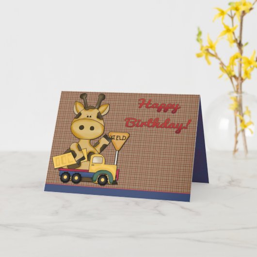 ベビーのキリンの男の子のバースデー・カード カード (黄色い花)