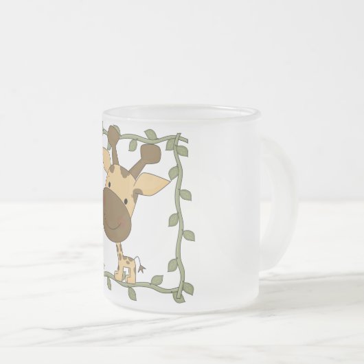 ベビーのキリンのTシャツおよびギフト フロストグラスマグカップ (正面右)