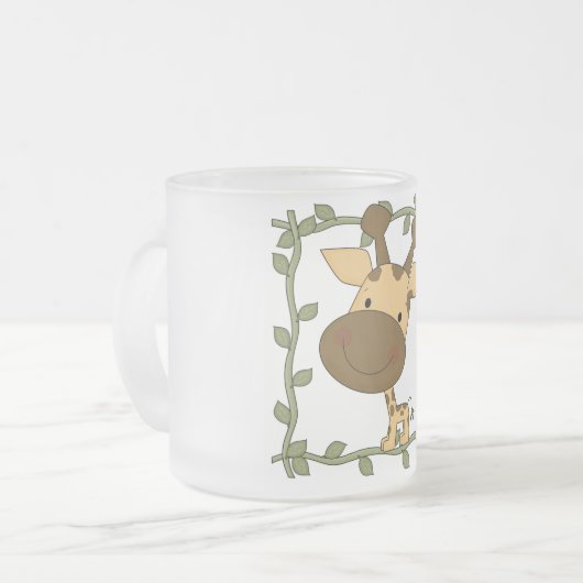 ベビーのキリンのTシャツおよびギフト フロストグラスマグカップ (正面左)
