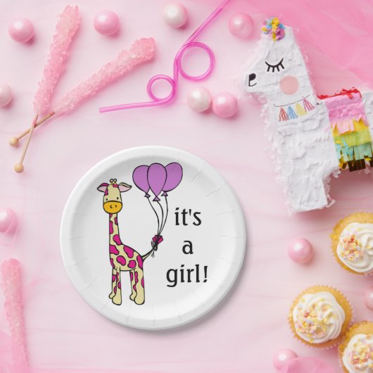 ベビーのキリン-それは女の子です-ベビーシャワーのプレート ペーパープレート (パーティー)