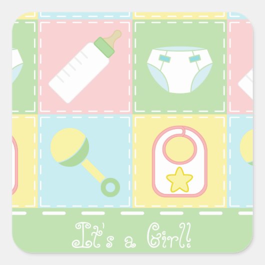 ベビーのキルト告知ステッカー スクエアシール (正面)