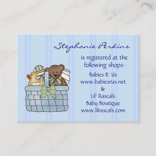 ベビーのギフトのバスケットの登録カード エンクロージャーカード (正面)
