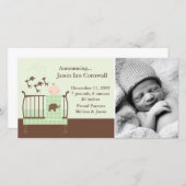 ベビーのグリーンクリブ写真誕生のお知らせ 案内状 (正面/裏面)