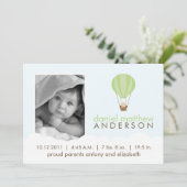 ベビーのグリーンホットエアバルーン誕生のお知らせ 案内状 (スタンド正面)