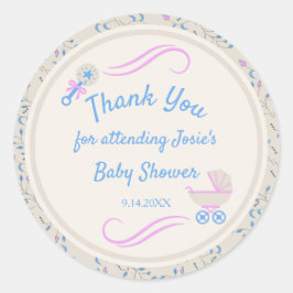 ベビーのグレースブルーとピンクの赤ちゃんシャワー ラウンドシール