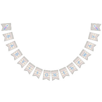 ベビーのグレースブルーとピンクの赤ストライプのちゃんシャワー バンティングフラッグ