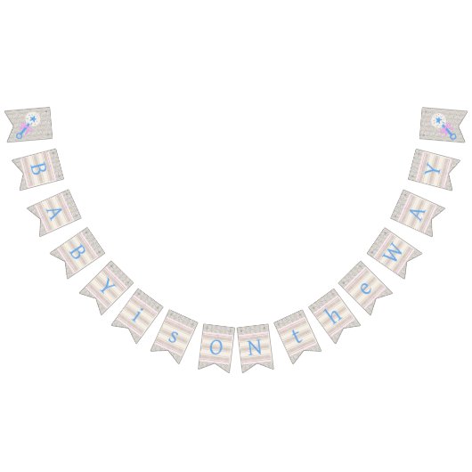 ベビーのグレースブルーとピンクの赤ストライプのちゃんシャワー バンティングフラッグ (全)